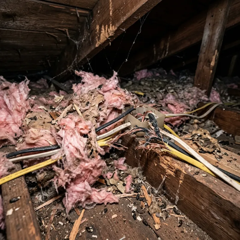 Contaminated ceiling insulation being assessed in a Toolangi roof space