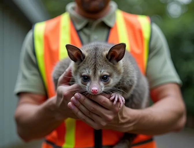 Animal handler safely recovering a deceased possum in Toolangi